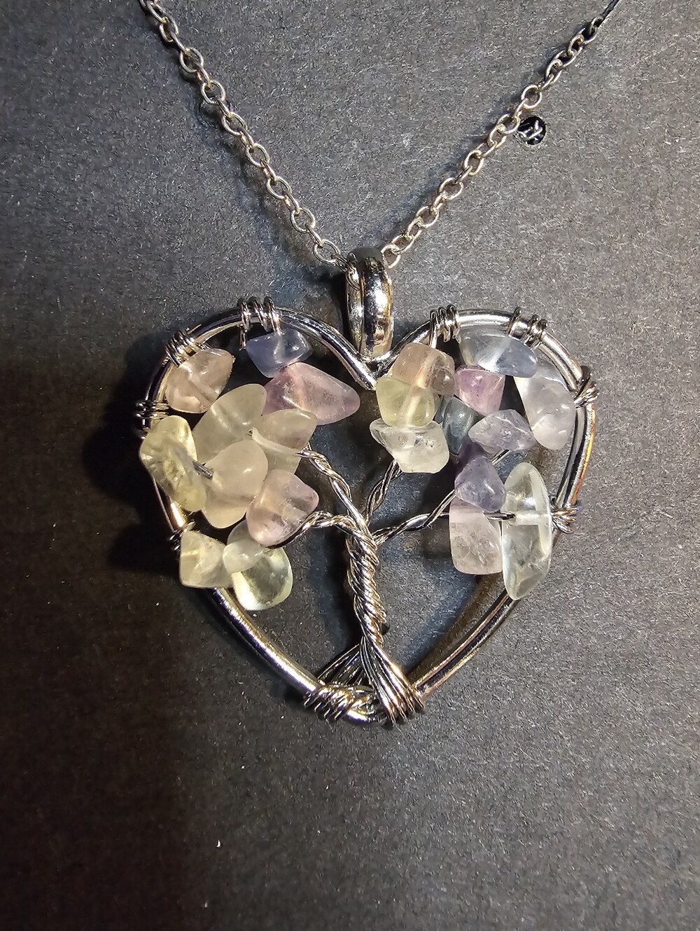 Multi-Color Tree of Life Stone Heart Pendant Necklace